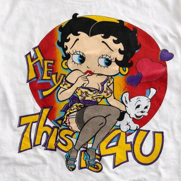 Vintage 80s Betty Boop "Hey This Is 4U" Lover Girl Graphic Tee White - Picture 3 of 5